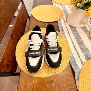 Burberry Black & White Logo Strap Sneakers